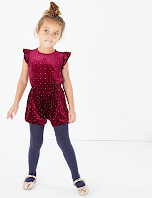 Glitter Spot Print Playsuit & Tights (3 Months - 7 Years)