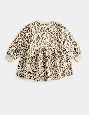 Cotton Rich Leopard Print Sweatshirt Dress (2-8 Yrs)