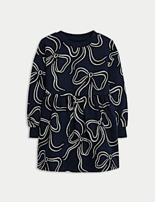 Cotton Rich Bow Print Dress (2-8 Yrs)