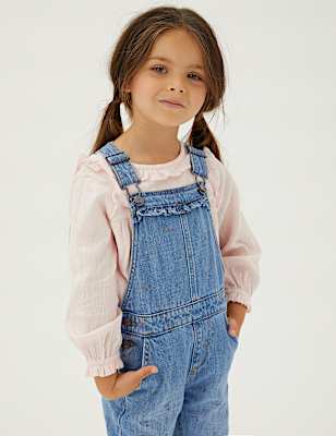 Denim Floral Print Dungarees (2-7 Yrs)