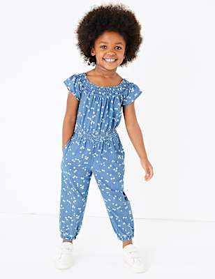 Chambray Daisy Print Jumpsuit (2-7 Yrs)
