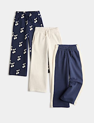 3 Pack Cotton Rich Wide Leg Cherry Joggers (2-8 Yrs)