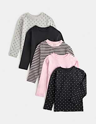 5 Pack Pure Cotton Patterned Tops (2-10 Yrs)