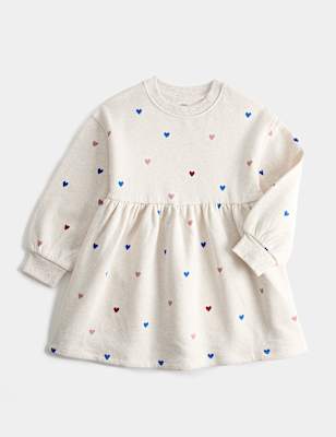 Cotton Rich Heart Print Sweatshirt Dress (2-8 Yrs)
