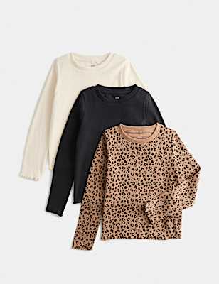 3 Pack Cotton Rich Leopard Print Tops (2-10 Yrs)