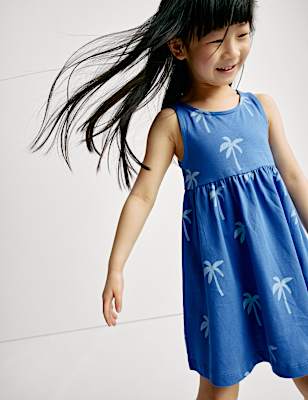Pure Cotton Palm Tree Dress (2-8 Yrs)