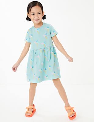 Cotton All Over Palm Print Dress (2-7 Yrs)