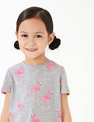 Cotton Flamingo Print T-Shirt (2-7 Yrs)