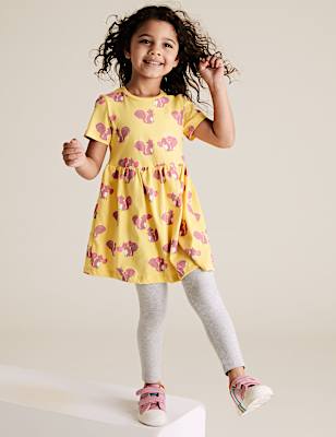 Pure Cotton Squirrel Print Dress (2-7 Yrs)