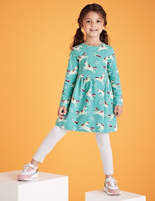 Pure Cotton Unicorn Star Print Dress (2-7 Yrs)