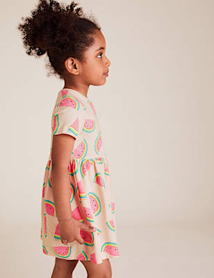 Pure Cotton Melon Print Dress (2-7 Yrs)
