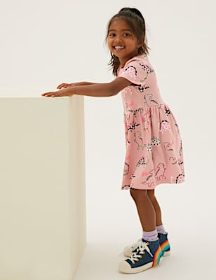 Pure Cotton Dinosaur Print Dress (2-7 Yrs)