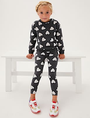 Cotton Rich Heart Print Leggings (2-7 Yrs)