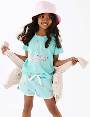 Pure Cotton Flamingo Print Shorts (2-7 Yrs)