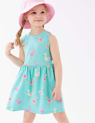 Pure Cotton Flamingo Print Dress (2 - 7 Yrs)