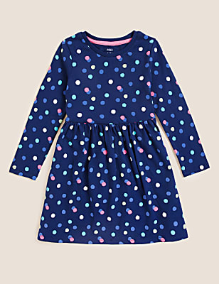 Pure Cotton Spotted Dress (2-8 Yrs)