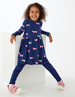 Pure Cotton Sausage Dog Print Dress (2-7 Yrs)