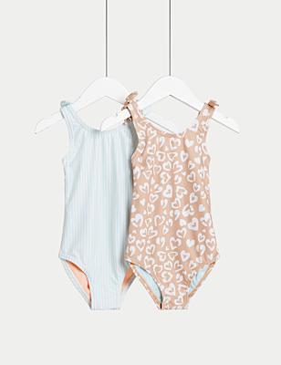 2pk Print Bow Swimsuit (2-8 Yrs)