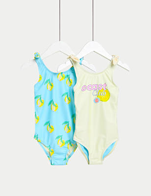 2pk Lemon Print Swimsuits (2-8 Yrs)