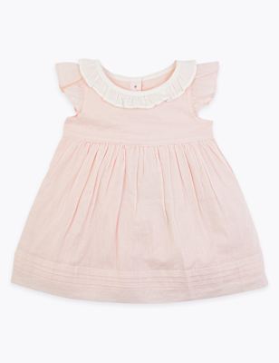 Cotton Dobby Frill Dress (0-3 Yrs)