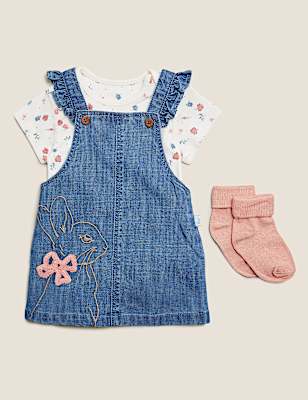 3pc Pure Cotton Denim Peter Rabbit™ Pinnie (0-3 Yrs)