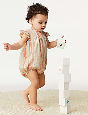 Cotton Rich Striped Romper (0-3 Yrs)