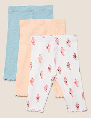 3pk Cotton Seahorse Leggings (0-3 Yrs)