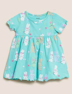 Pure Cotton Rabbit Print Dress (0-3 Yrs)