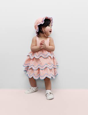 Pure Cotton Striped Scallop Dress (0-5 Yrs)