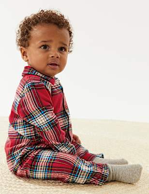 Pure Cotton Checked Christmas Romper