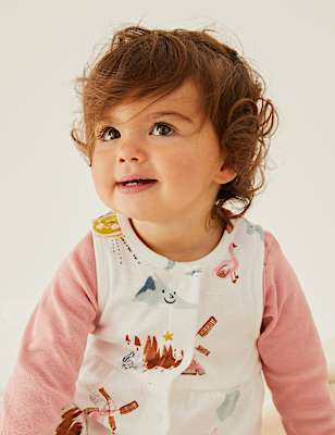 2pc Pure Cotton Printed Dungaree Outfit (0-3 Yrs)