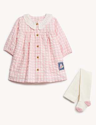 2pc Cotton Rich Gingham Dress with Tights