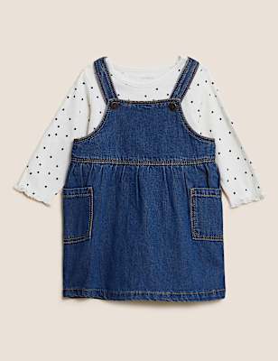 Cotton Denim Pinny Dress & Bodysuit Outfit (0-3 Yrs)