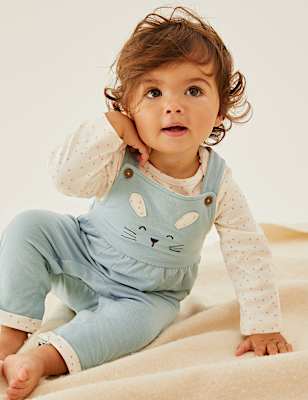 2pc Cotton Rich Bunny Dungarees Outfit (0-3 Yrs)