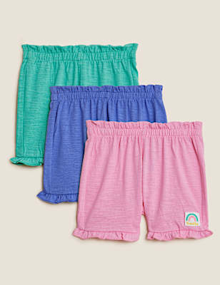 3pk Pure Cotton Frill Detail Shorts (0-3 Yrs)