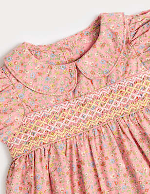 Pure Cotton Floral Smock Dress (0-3 Yrs)