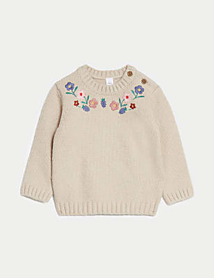 Cotton Rich Floral Knitted Jumper (0-3 Yrs)