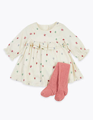 2 Piece Bird Print Dress & Tights Outfit (0-3 Yrs)