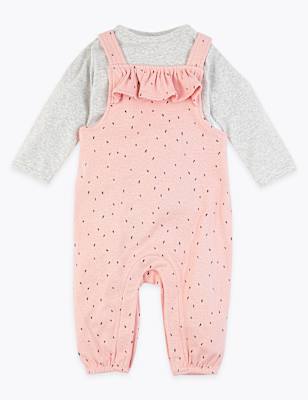 2 Piece Cotton Spotted Dungaree Outfit (0-3 Yrs)