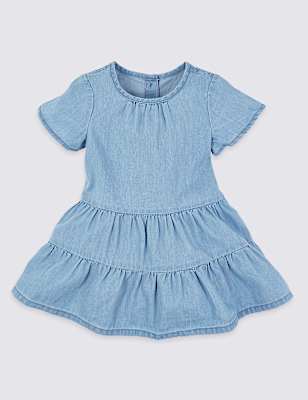 Cotton Chambray Tiered Dress