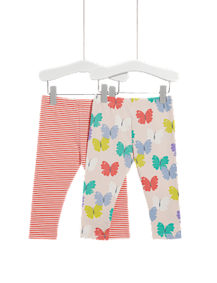2pk Cotton Rich Butterfly & Striped Leggings (0-3 Yrs)