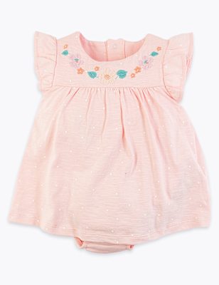 Cotton Spotted Bodysuit Dress (0-12 Mths)