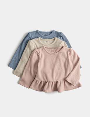 3 Pack Drop Waist Plain Long Sleeve Tops (0-5 Yrs)