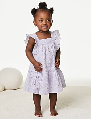 Pure Cotton Broderie Dress (0-3 Yrs)
