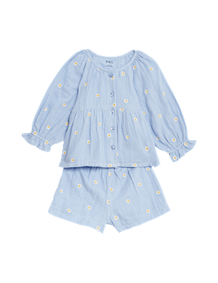 2pc Pure Cotton Floral Outfit (0-3 Yrs)