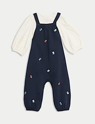 2pc Cotton Rich Floral Dungarees Outfit (0-3 Yrs)