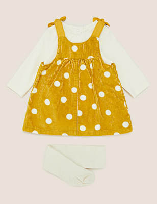 3 Piece Cotton Spot Cord Dress Outfit (0-3 Yrs)