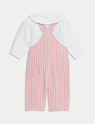 2pc Pure Cotton Striped Dungarees Outfit (0-3 Yrs)