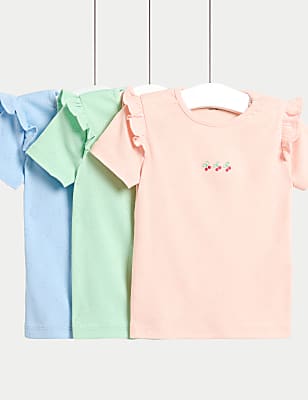 3 Pack Pure Cotton Pointelle T-Shirts (0 Mths-3 Yrs)