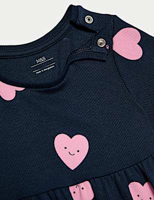 Cotton Rich Heart Print Dress (0-3 Yrs)